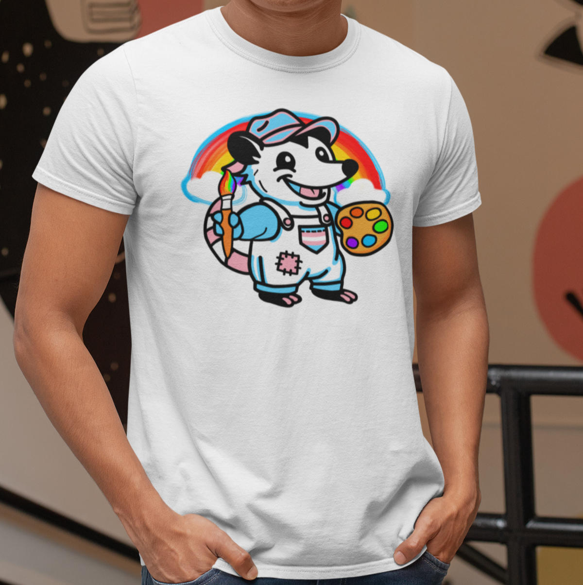 T-Shirt White / S Adorable AF Trans Possum Rainbow Painter