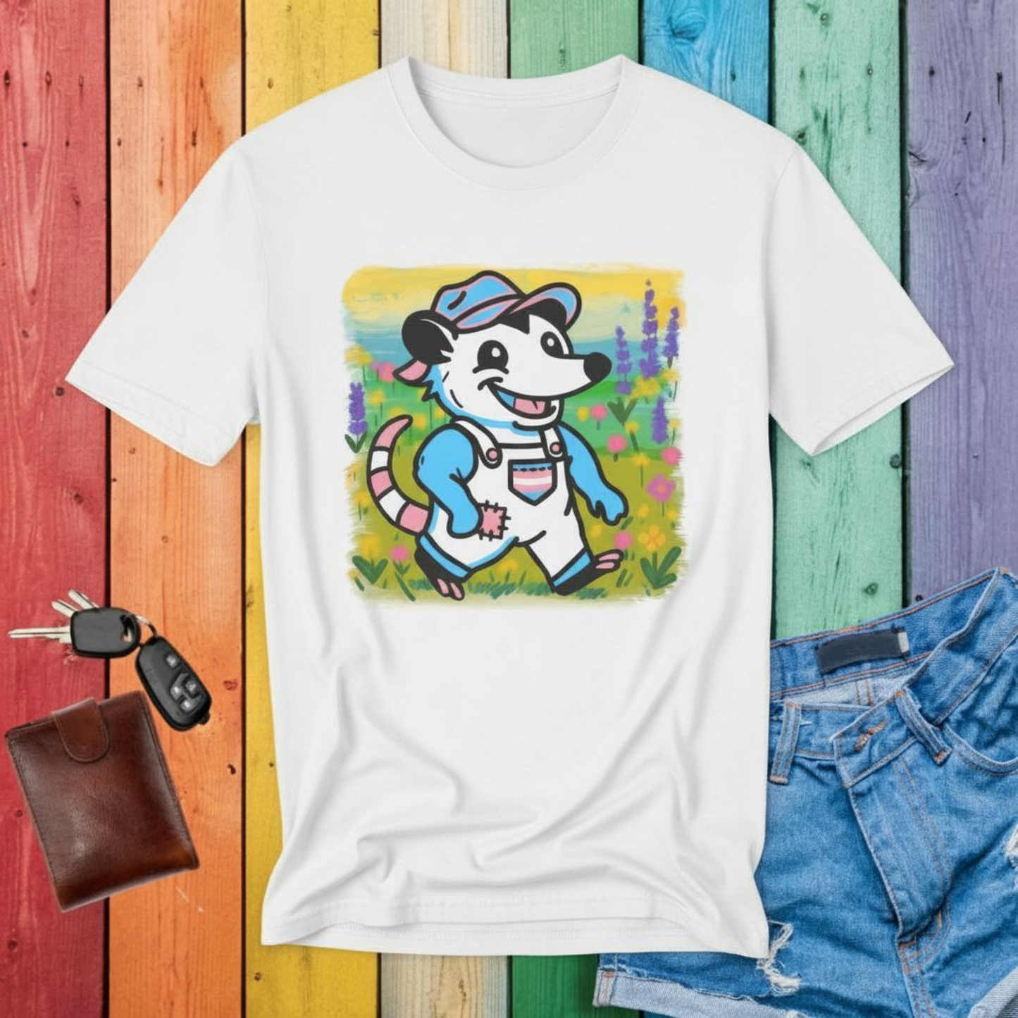 T-Shirt White / S Adorable AF Trans Possum Wildflower Stroll