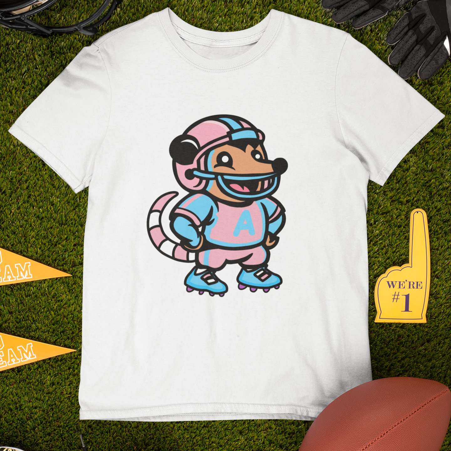 T-Shirt White / S / Light Brown Adorable AF Football Possum T-Shirt | 4 Fur Color Choices | Team Trans