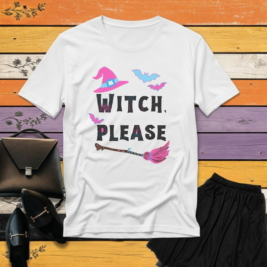 T-Shirt White / S Witch Please Pink & Blue Halloween T-shirt